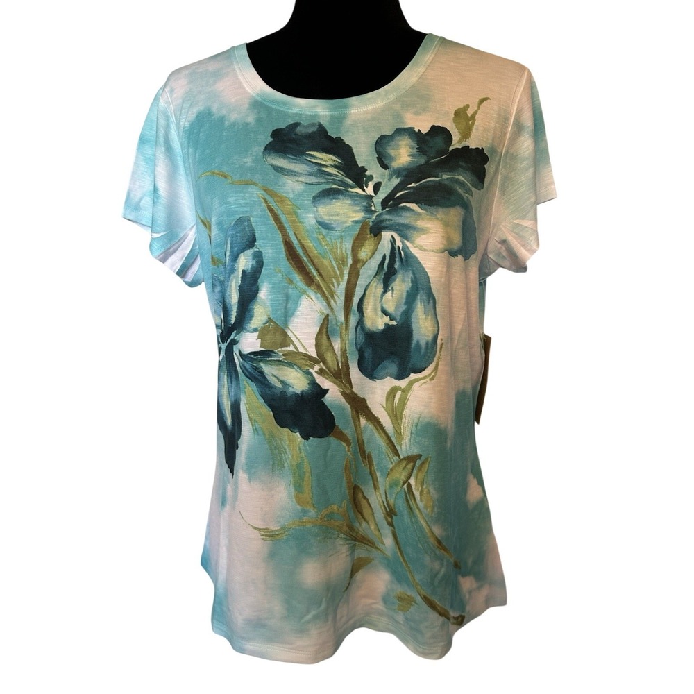 NWT Coldwater Creek Watercolor Floral Tee Blouse Size Medium
